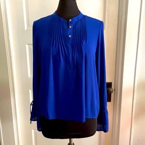 Royal blue flowy long sleeve jcrew top tie cuffs